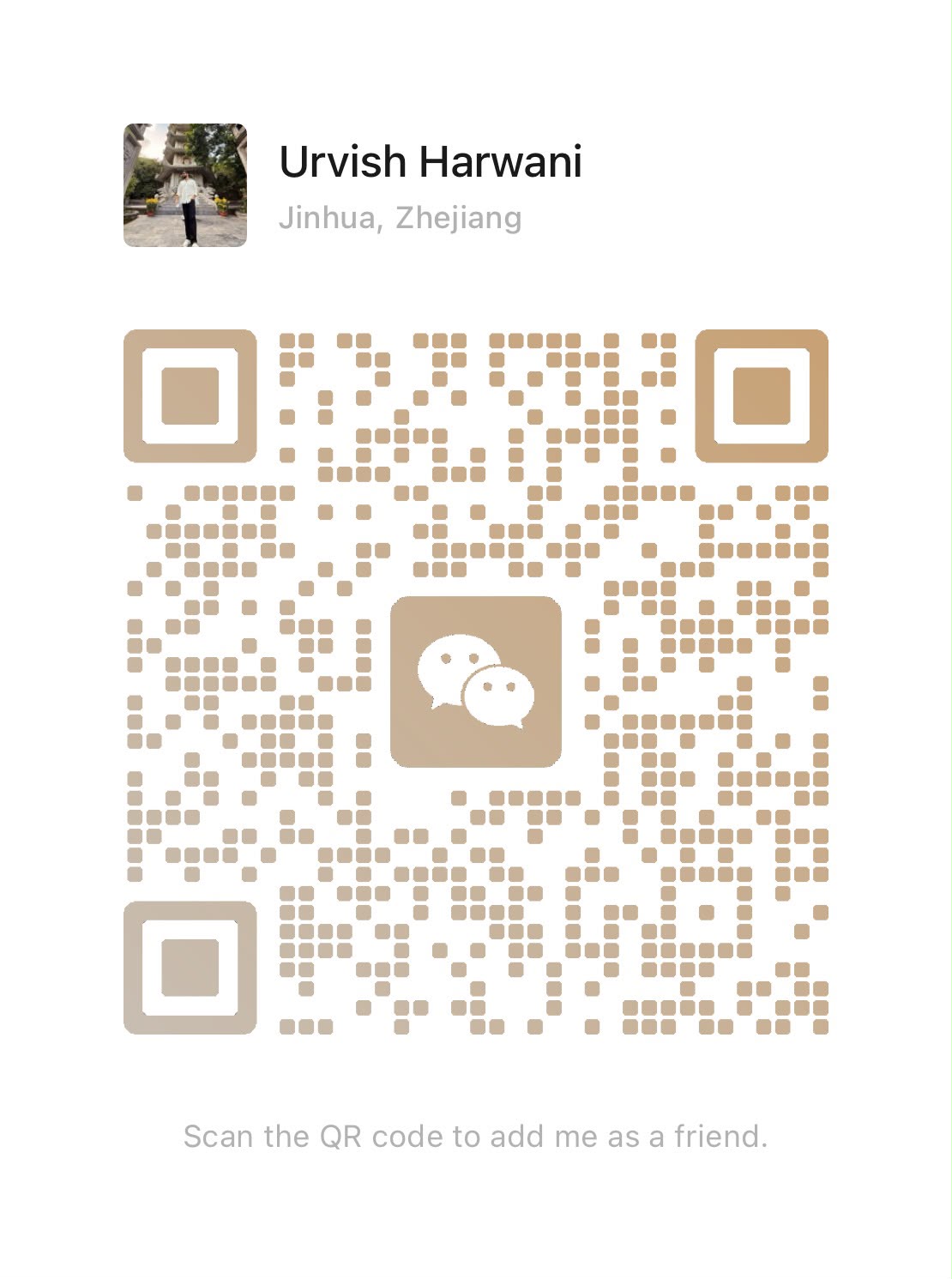 WeChat QR code — Urvish Harwani, China Liaison, Jinhua, Zhejiang